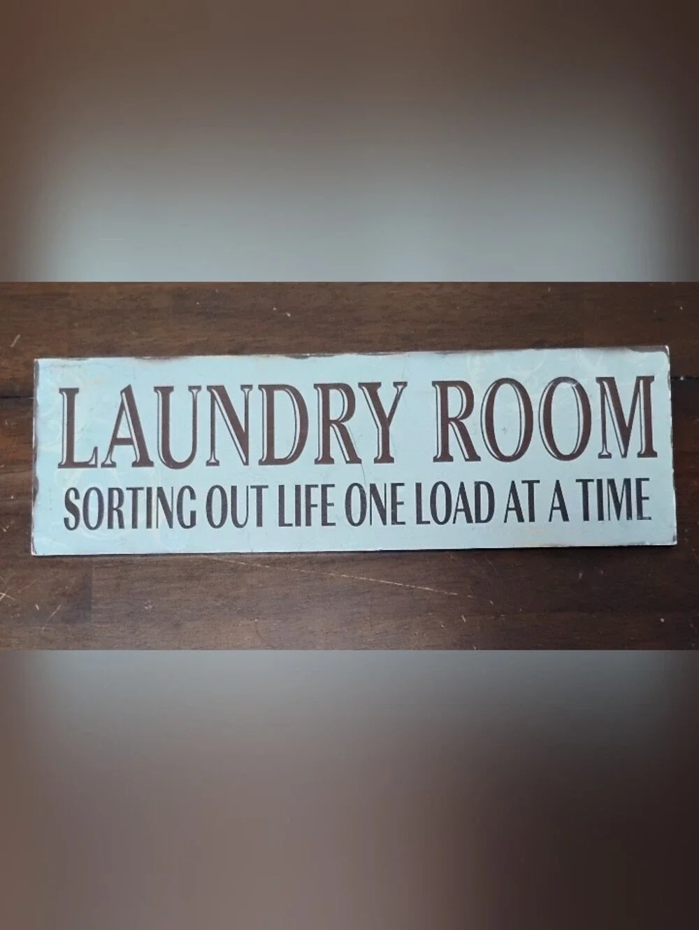 Laundry Room Wall Sign - Light Blue with Brown Lettering